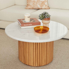 Bàn Trà Gỗ Chân Tròn Mặt Đá Ceramic