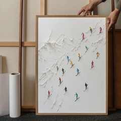 Tranh Treo Tường Abstract Art Tiny People Skiing Snowy Moutains