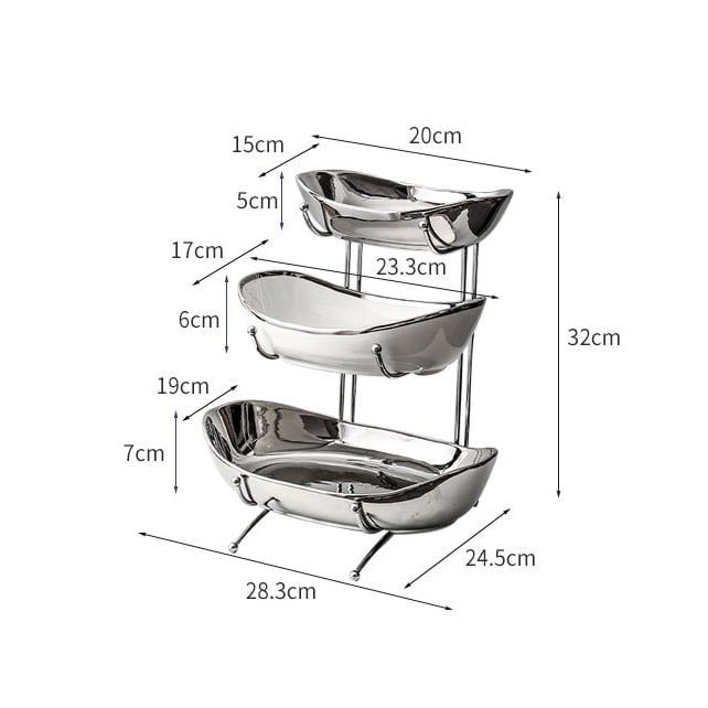 Khay Dĩa Trái Cây Gốm Sứ Mạ Điện