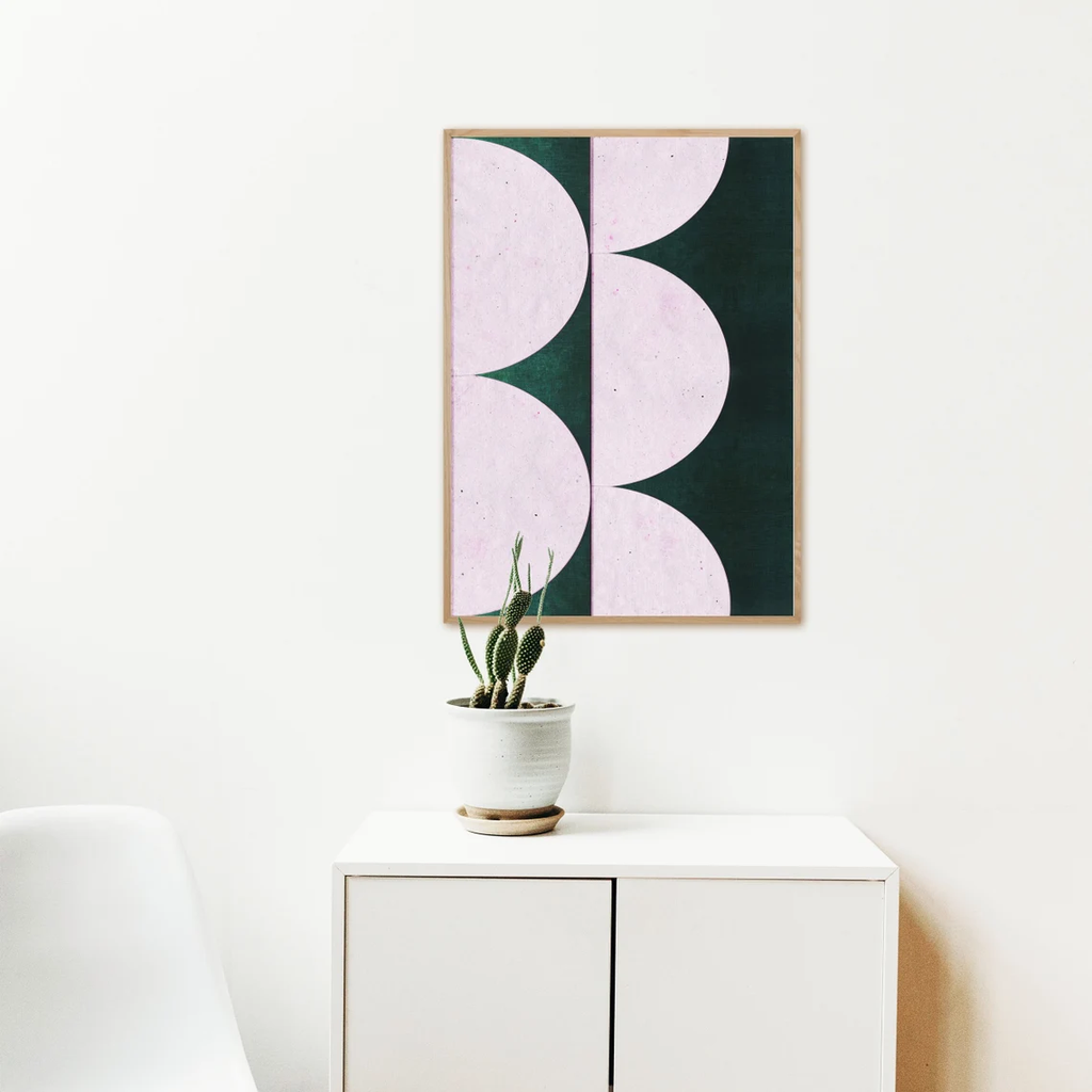 Tranh Treo Tường Hình Bán Nguyệt Xanh Ngọc Lục Bảo Phong Cách Giữa Thế Kỷ Hiện Đại