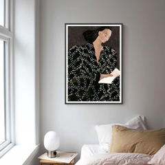 Tranh Treo Tường Sofia Lind Portrait Áo Đen Cành Lá