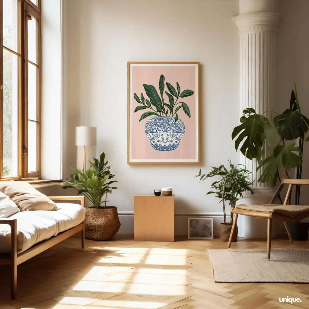 Tranh Treo Tường Trừu Tượng Bình Hoa Chinoiserie