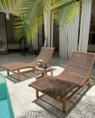Ghế Dài Ngoài Trời Gỗ Teak Đan Dây