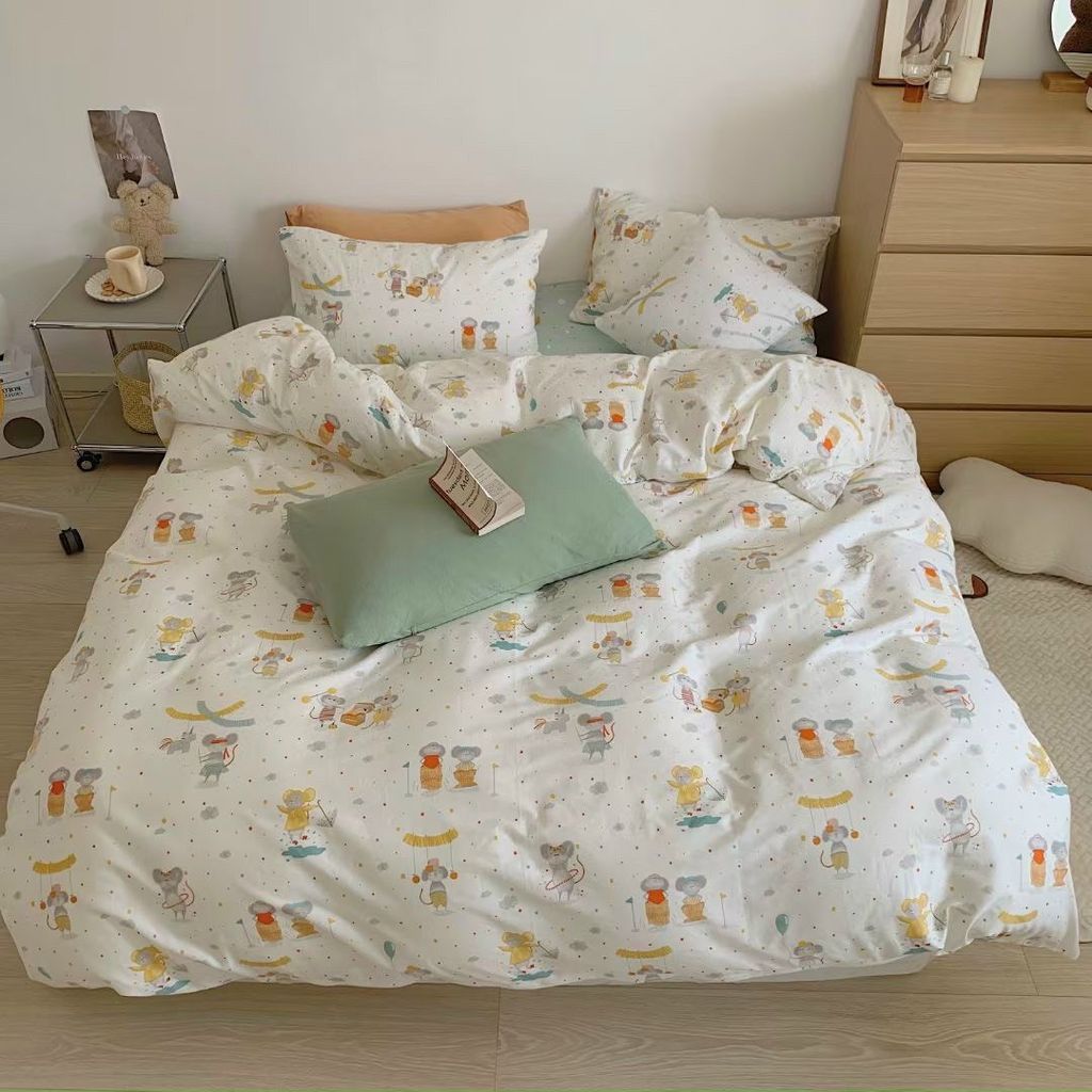 Bộ Drap Vỏ Chăn Cotton 40S Họa Tiết Hoa Mẫu 3