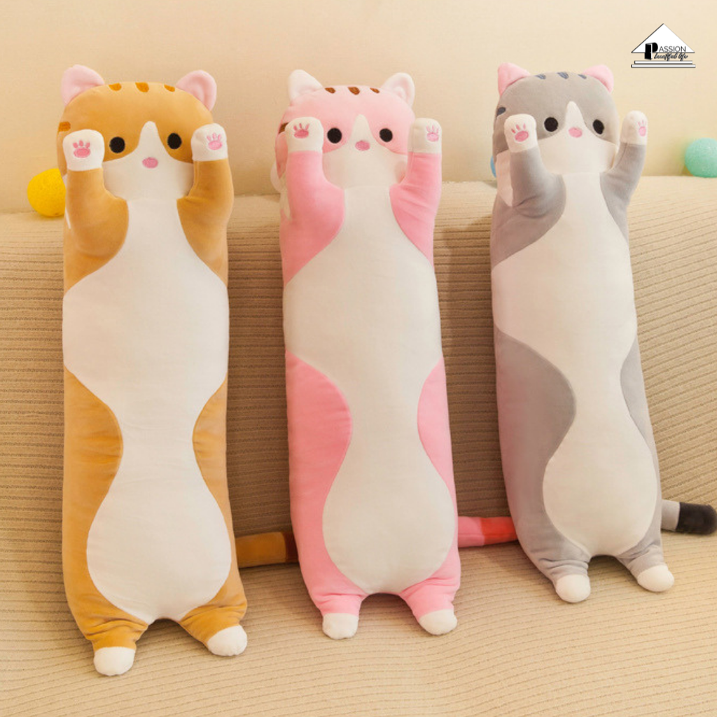 Gối Ôm Gấu Bông Mèo Dài Bông Tuyết Siêu Mịn