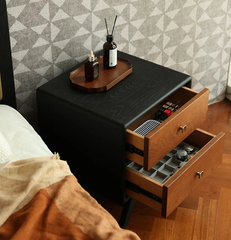 Tủ Đầu Giường Retro Đen Mờ Phối Nâu