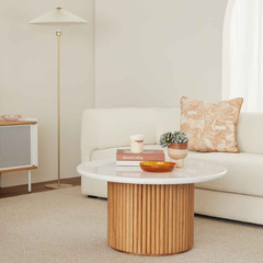 Bàn Trà Gỗ Chân Tròn Mặt Đá Ceramic