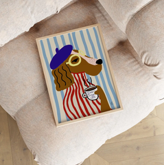 Tranh Treo Tường Funny Cún Cầm Cốc Cafe