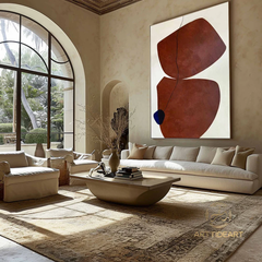 Tranh Treo Tường Wabi Sabi Trừu Tượng Sơn Dầu Tông Nâu Đỏ Đậm