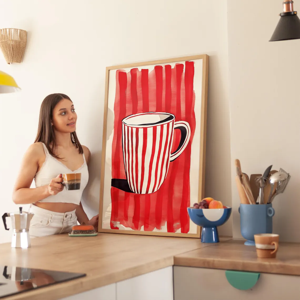 Tranh Treo Tường Painting Art Cốc Sọc Đỏ