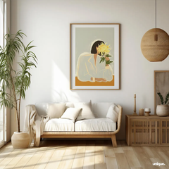 Tranh Treo Tường Hiện Đại Cô Gái Cầm Hoa Cúc Vàng