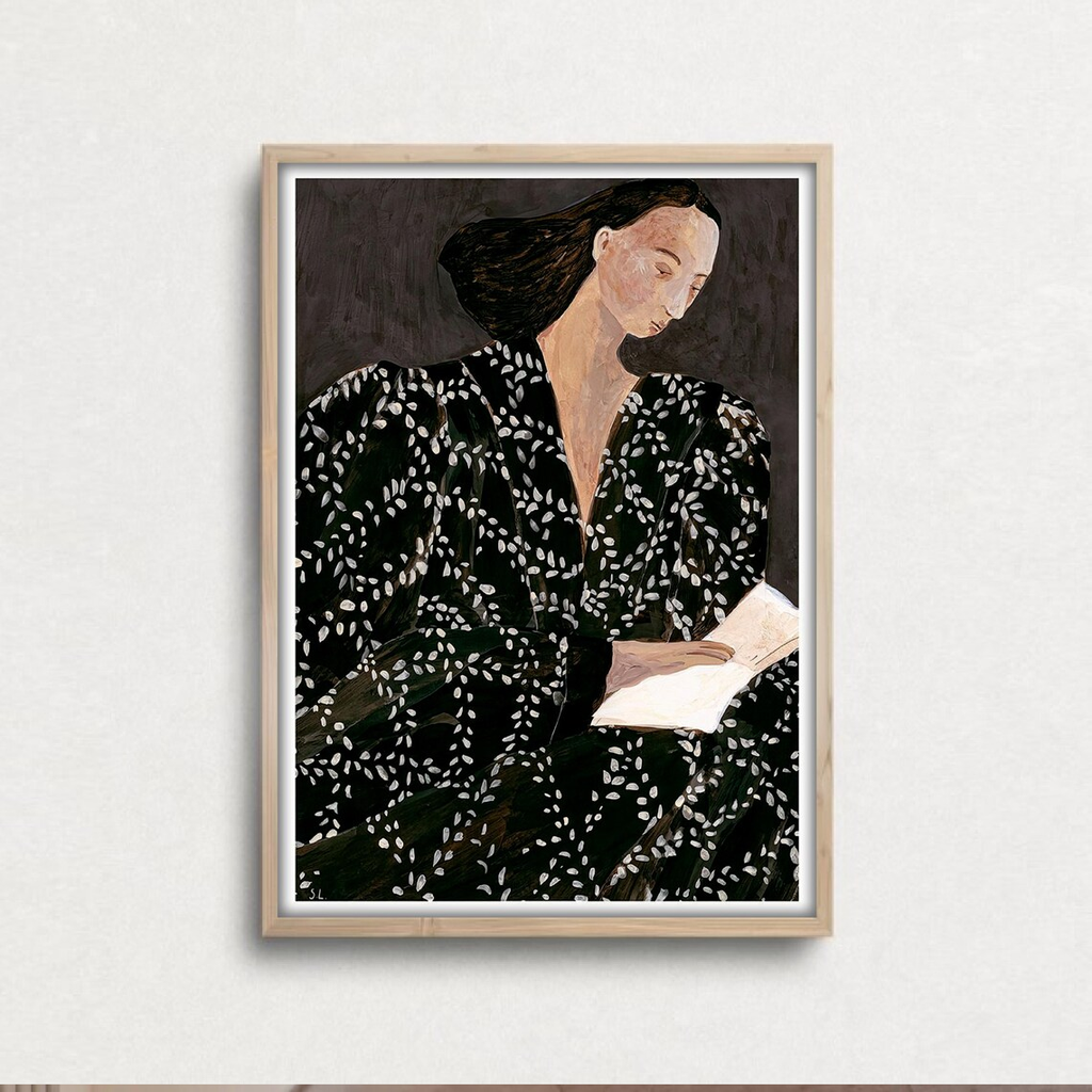 Tranh Treo Tường Sofia Lind Portrait Áo Đen Cành Lá