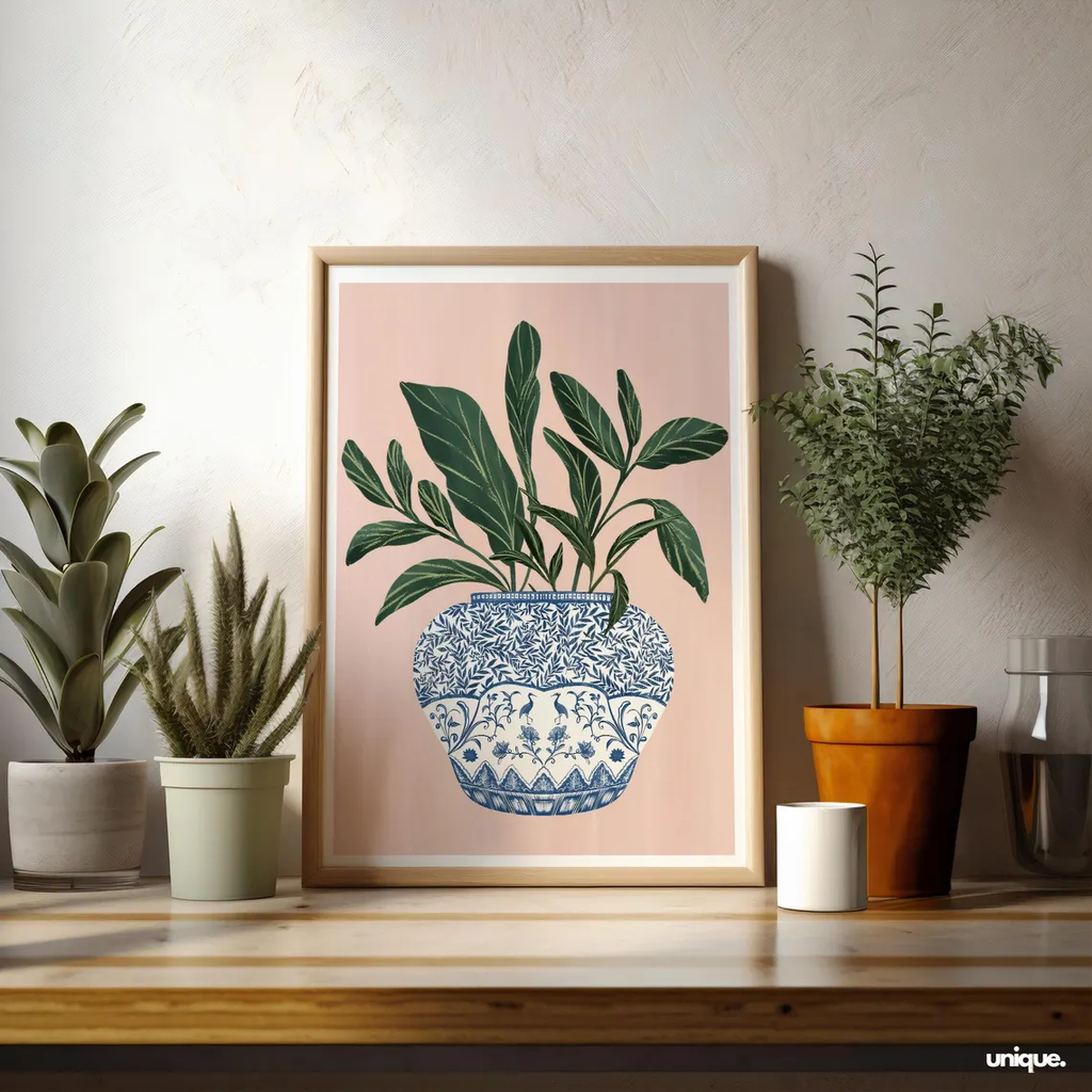 Tranh Treo Tường Trừu Tượng Bình Hoa Chinoiserie