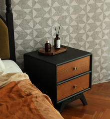 Tủ Đầu Giường Retro Đen Mờ Phối Nâu