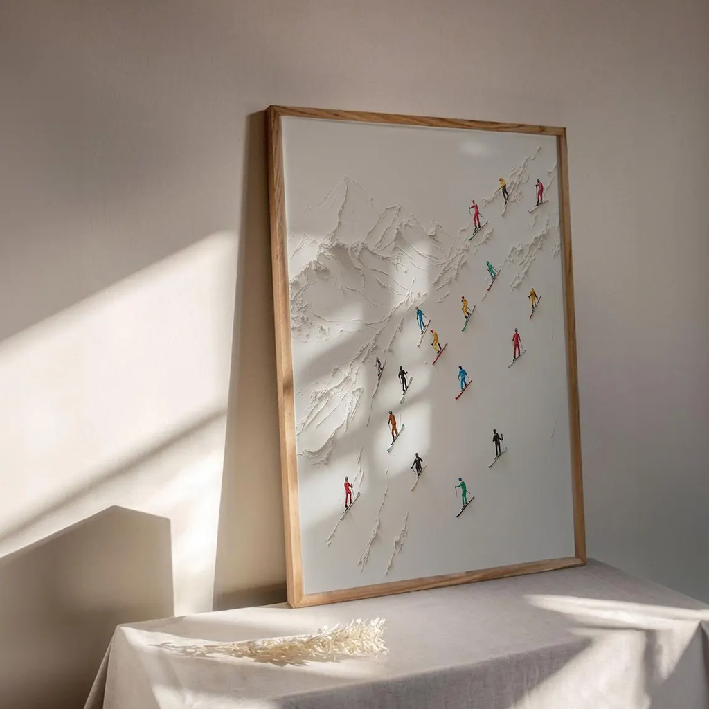 Tranh Treo Tường Abstract Art Tiny People Skiing Snowy Moutains