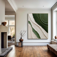 Tranh Trừu Tượng 3D Xanh Lá Phối Trắng Gợn Sóng Sơn Dầu