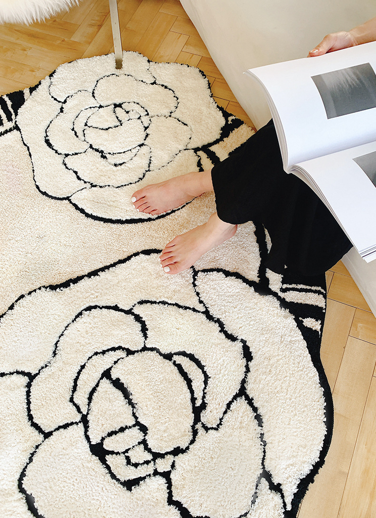Thảm Tròn Lông Cashmere Hoa Hồng Màu Be Phong Cách Pháp