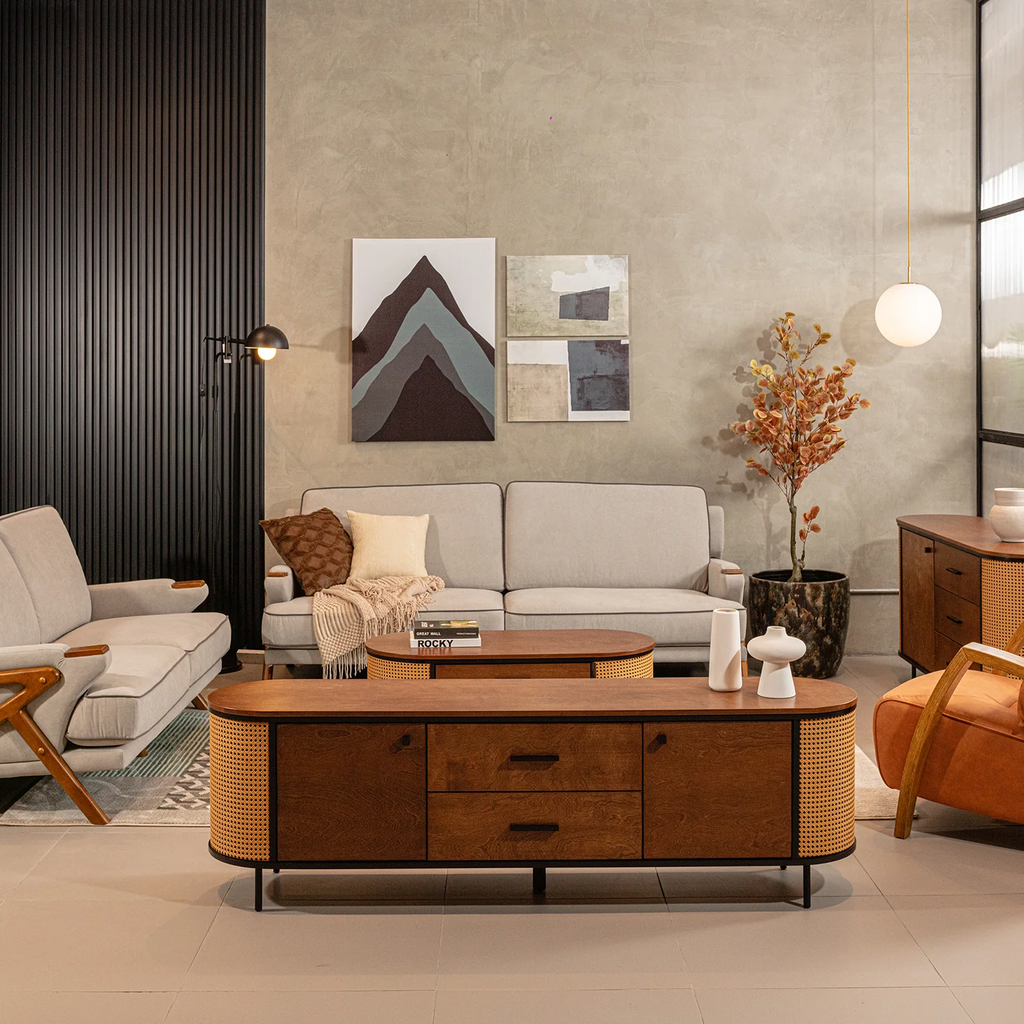 Tủ TV Cabinet Phong Cách Indochine Đan Mắt Cáo