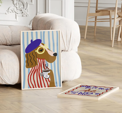 Tranh Treo Tường Funny Cún Cầm Cốc Cafe