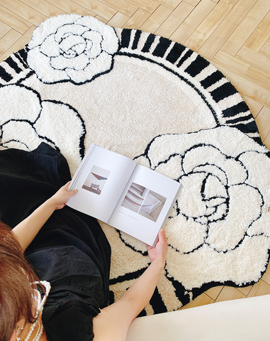 Thảm Tròn Lông Cashmere Hoa Hồng Màu Be Phong Cách Pháp