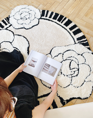 Thảm Tròn Lông Cashmere Hoa Hồng Màu Be Phong Cách Pháp
