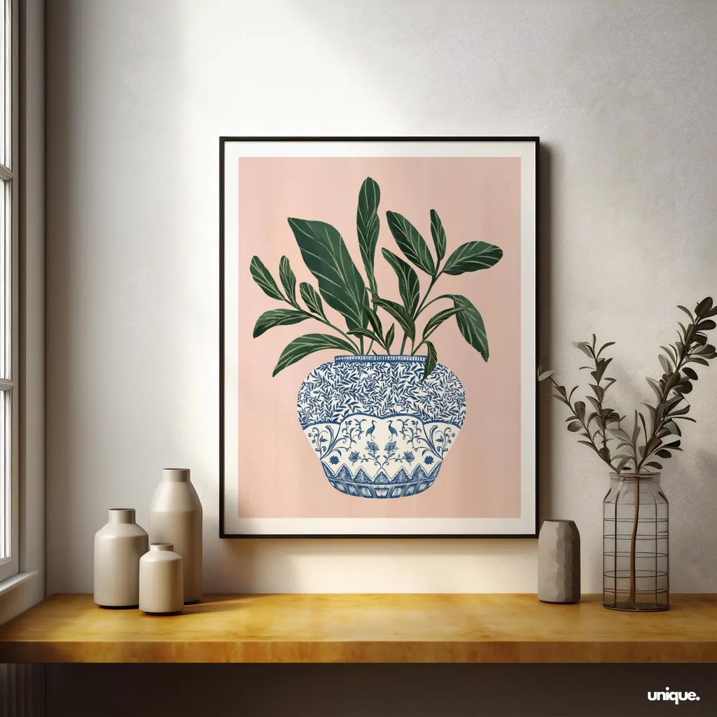 Tranh Treo Tường Trừu Tượng Bình Hoa Chinoiserie