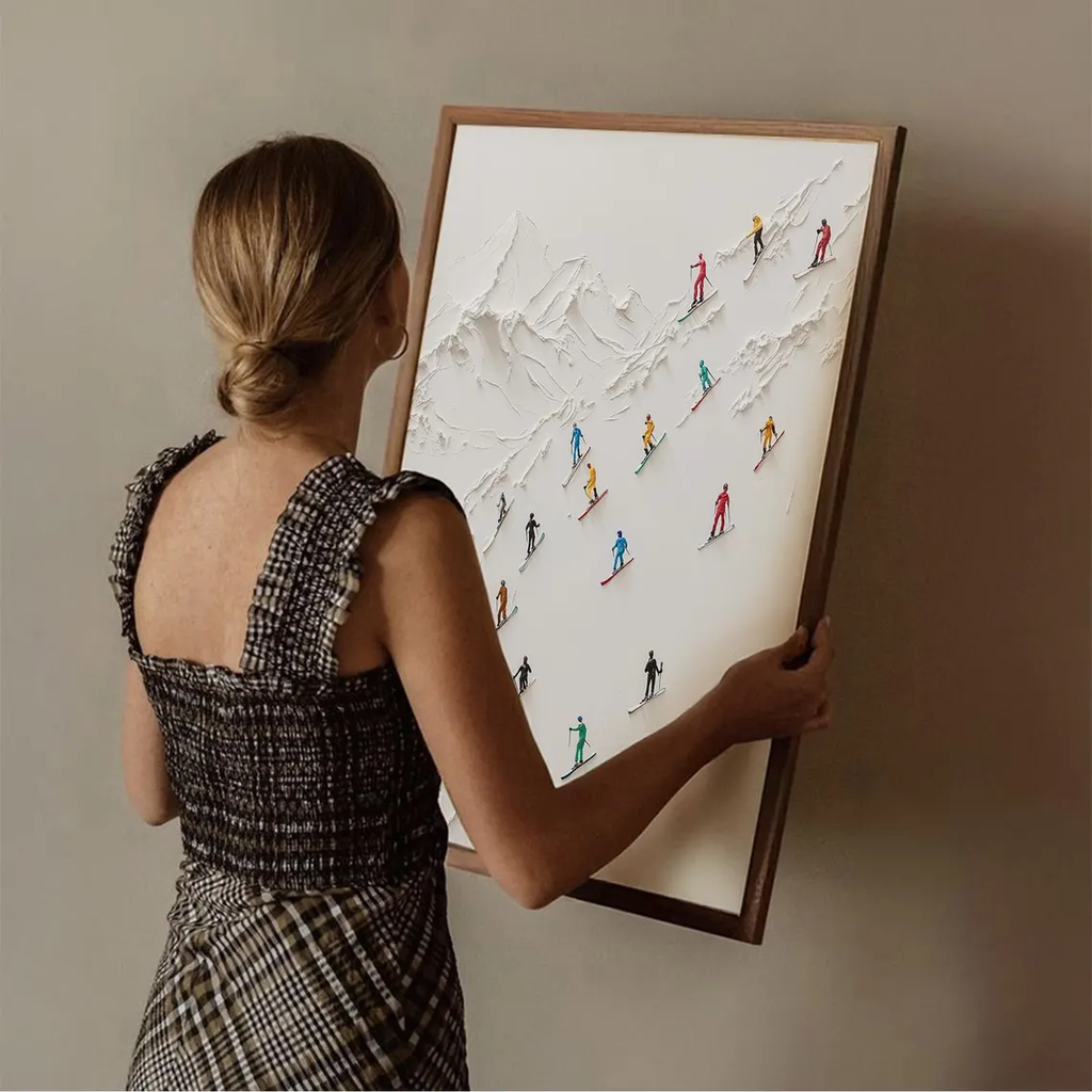 Tranh Treo Tường Abstract Art Tiny People Skiing Snowy Moutains