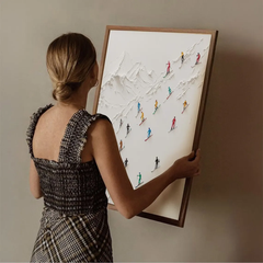 Tranh Treo Tường Abstract Art Tiny People Skiing Snowy Moutains