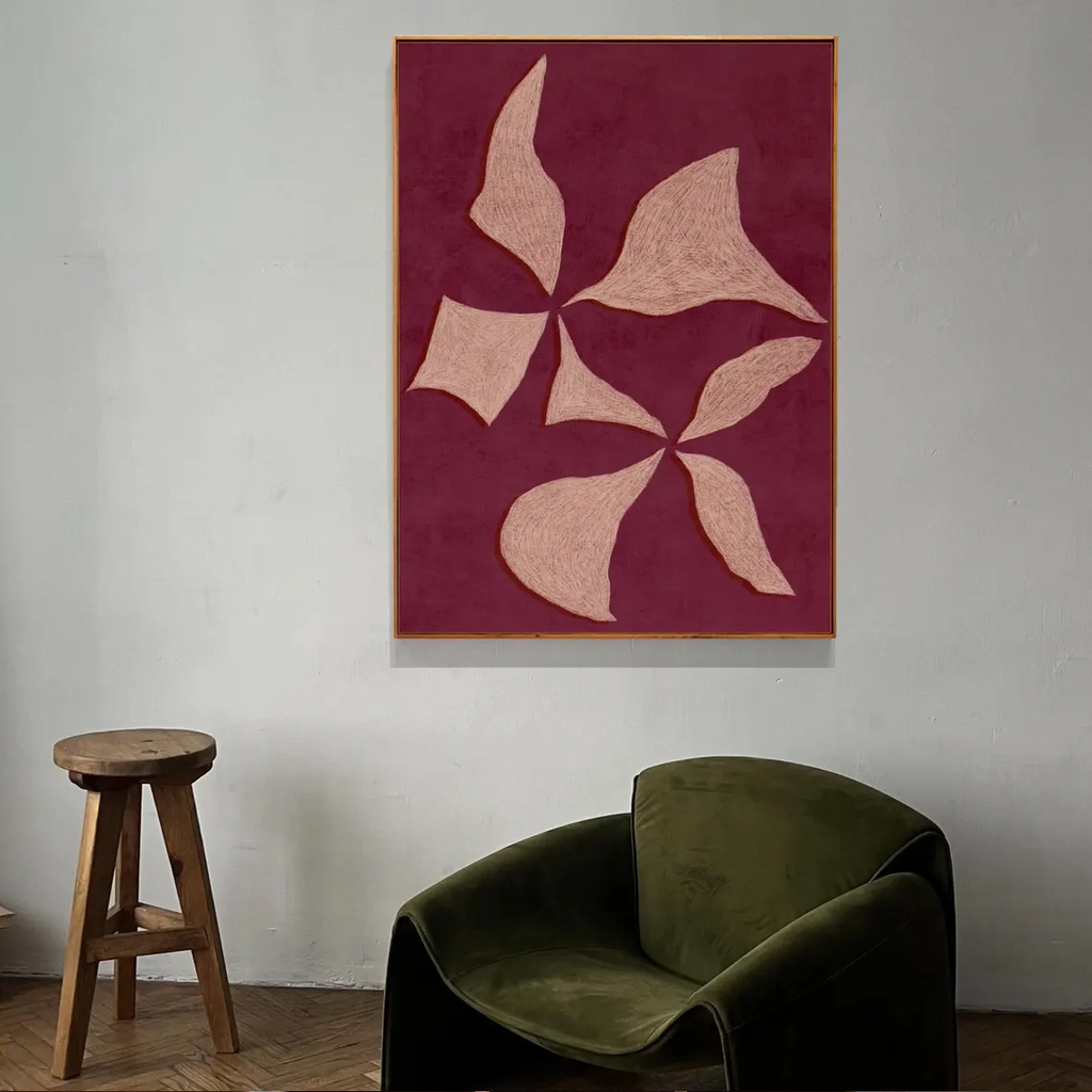 Tranh Treo Tường Đương Đại Hoa Trừu Tượng Đỏ Tía