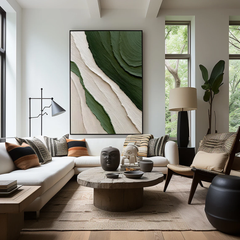 Tranh Trừu Tượng 3D Xanh Lá Phối Trắng Gợn Sóng Sơn Dầu