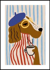 Tranh Treo Tường Funny Cún Cầm Cốc Cafe