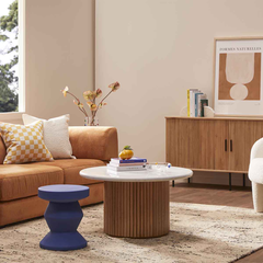 Bàn Trà Gỗ Chân Tròn Mặt Đá Ceramic