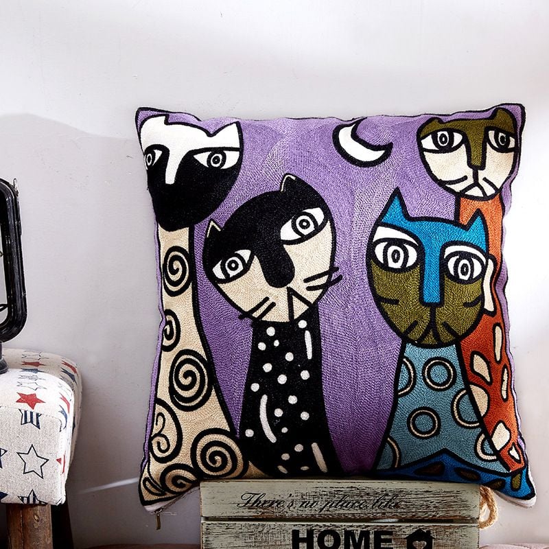 Vỏ Gối sofa tựa lưng trang trí linen thêu len cô gái