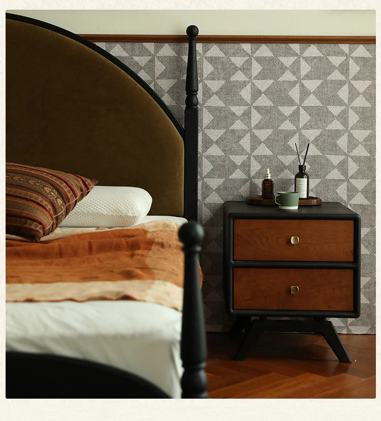 Tủ Đầu Giường Retro Đen Mờ Phối Nâu