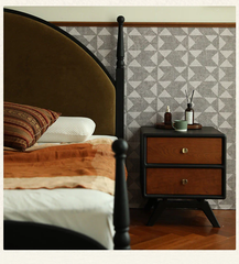 Tủ Đầu Giường Retro Đen Mờ Phối Nâu