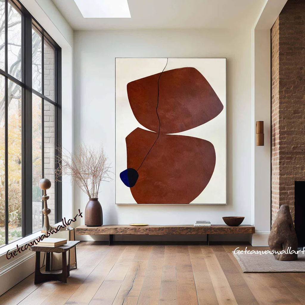 Tranh Treo Tường Wabi Sabi Trừu Tượng Sơn Dầu Tông Nâu Đỏ Đậm