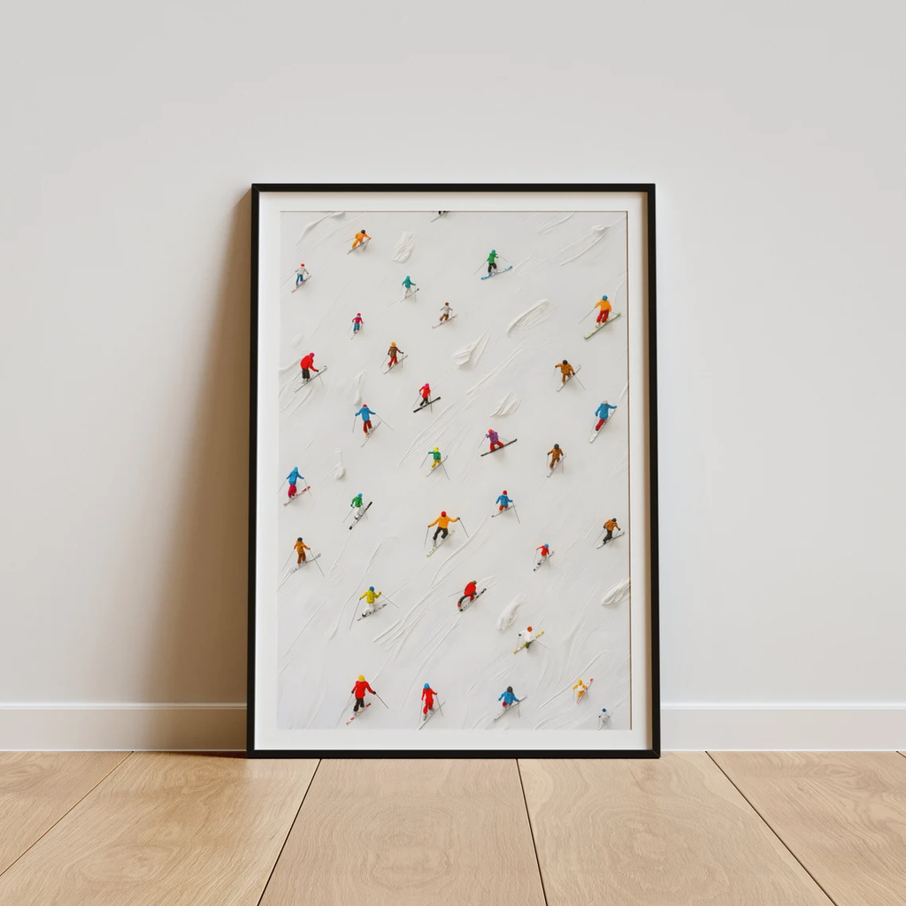 Tranh Treo Tường Abstract Art Tiny People Skiing Snowy Moutains