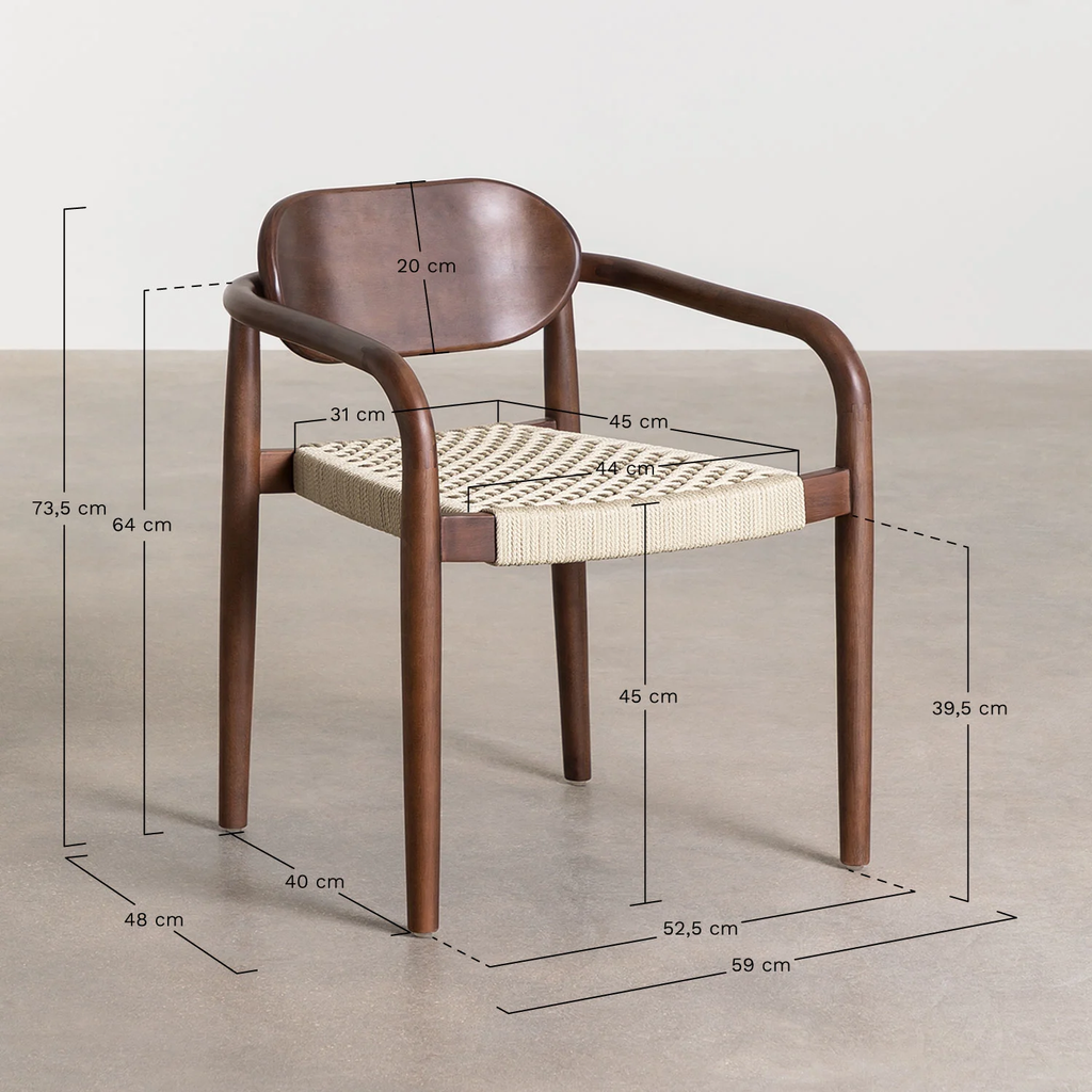 Ghế Ăn Đan Dây Có Tay Vịn Gỗ Tần Bì
