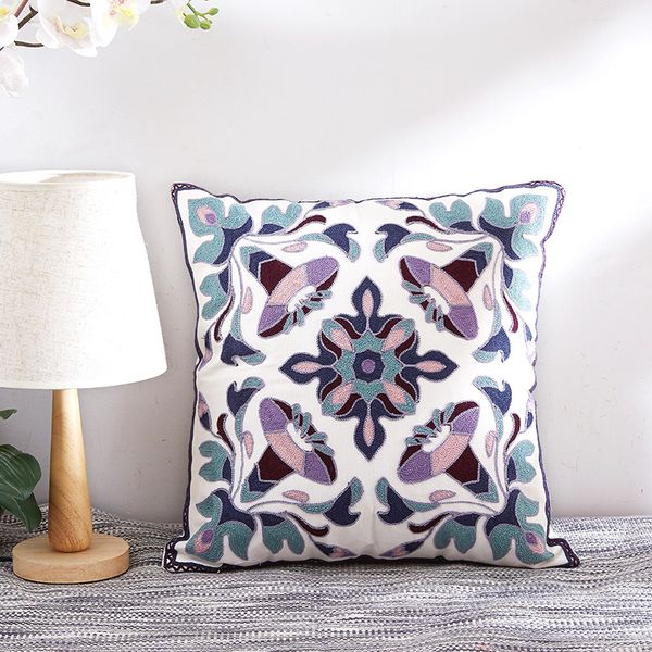 Vỏ Gối Tựa Lưng Linen Thêu Hoa Văn Dệt Nổi Tây Âu
