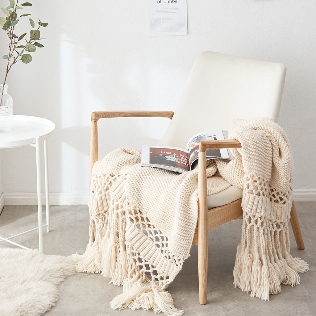 Chăn Đan Len Dệt Tua Rua Kiểu Mỹ Decor Sofa Giường Ngủ