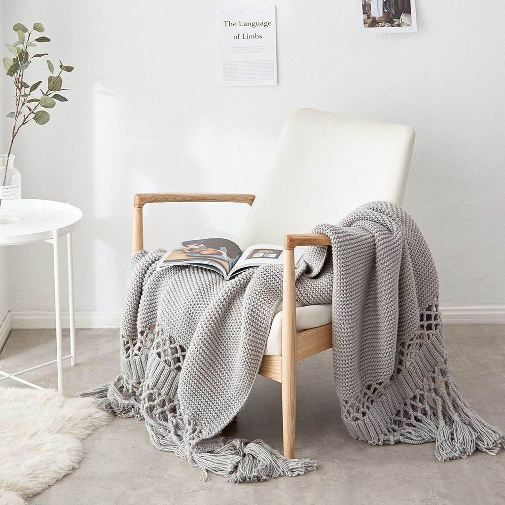 Chăn Đan Len Dệt Tua Rua Kiểu Mỹ Decor Sofa Giường Ngủ