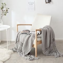Chăn Đan Len Dệt Tua Rua Kiểu Mỹ Decor Sofa Giường Ngủ