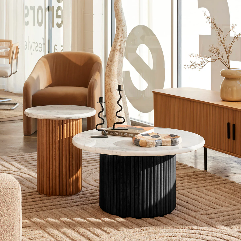Bàn Trà Gỗ Chân Tròn Mặt Đá Ceramic