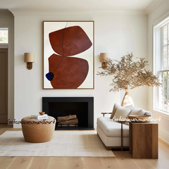 Tranh Treo Tường Wabi Sabi Trừu Tượng Sơn Dầu Tông Nâu Đỏ Đậm