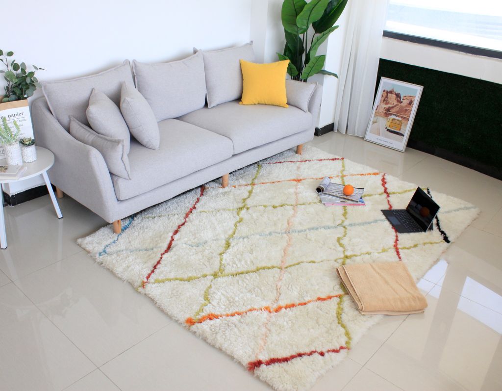 Thảm Lông Ngắn Cừu Dệt Sợi Xịn Mịn Họa Tiết Hình Học Màu