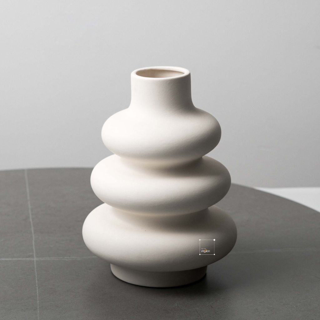 Bình Gốm Hình Bầu Gợn Sóng 3 Tầng