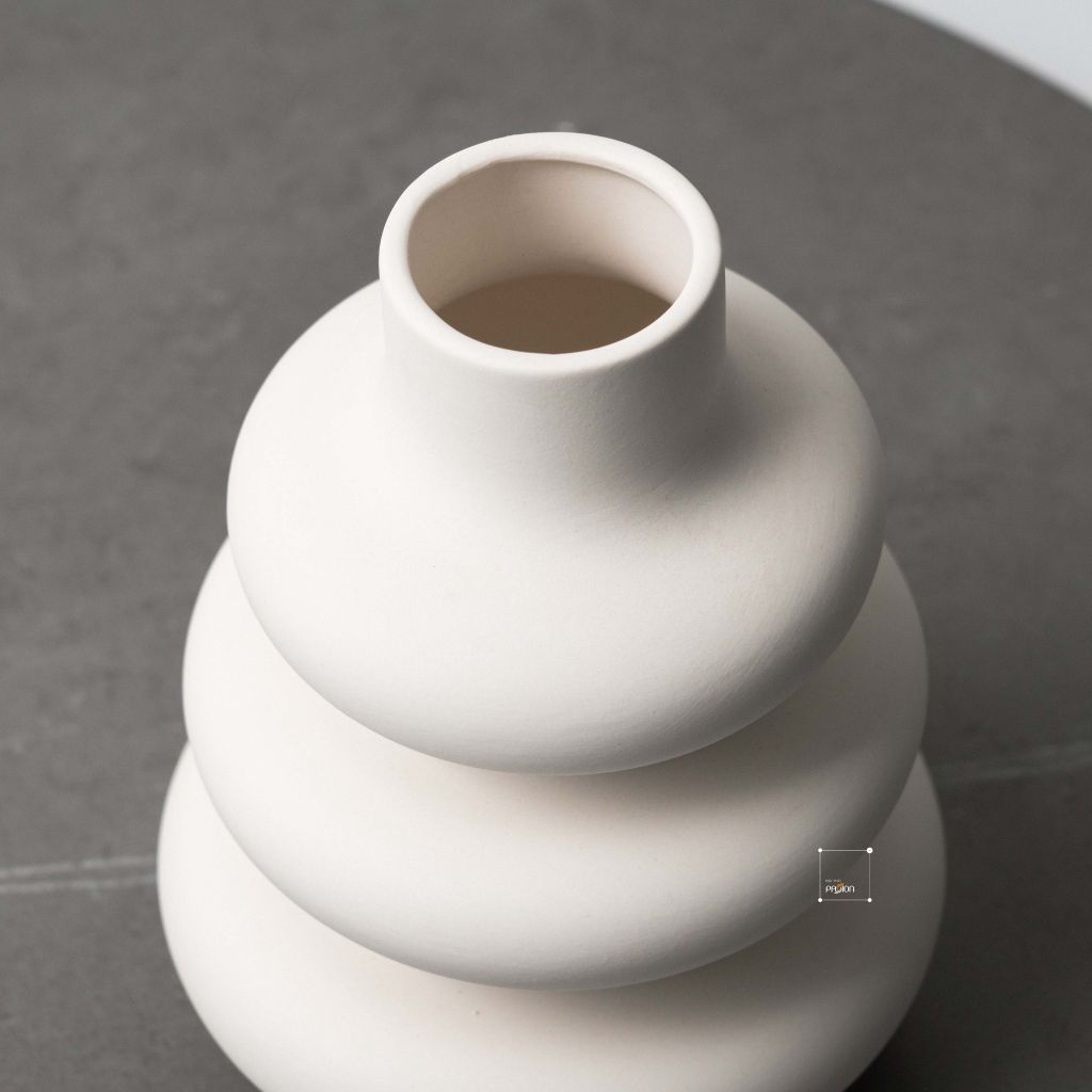 Bình Gốm Hình Bầu Gợn Sóng 3 Tầng