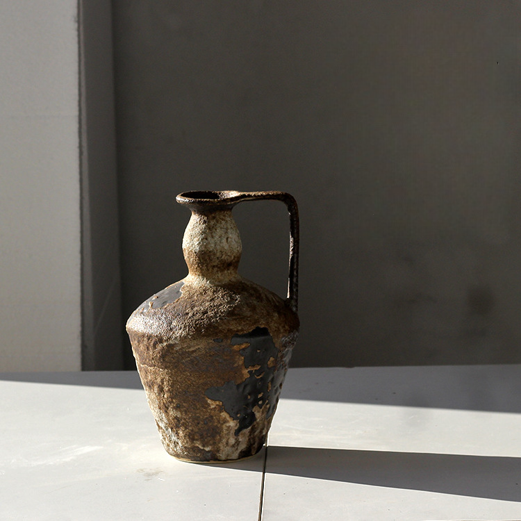 Bình Hoa Gốm Sứ Cổ Phong Cách Wabi Sabi Nâu Cổ