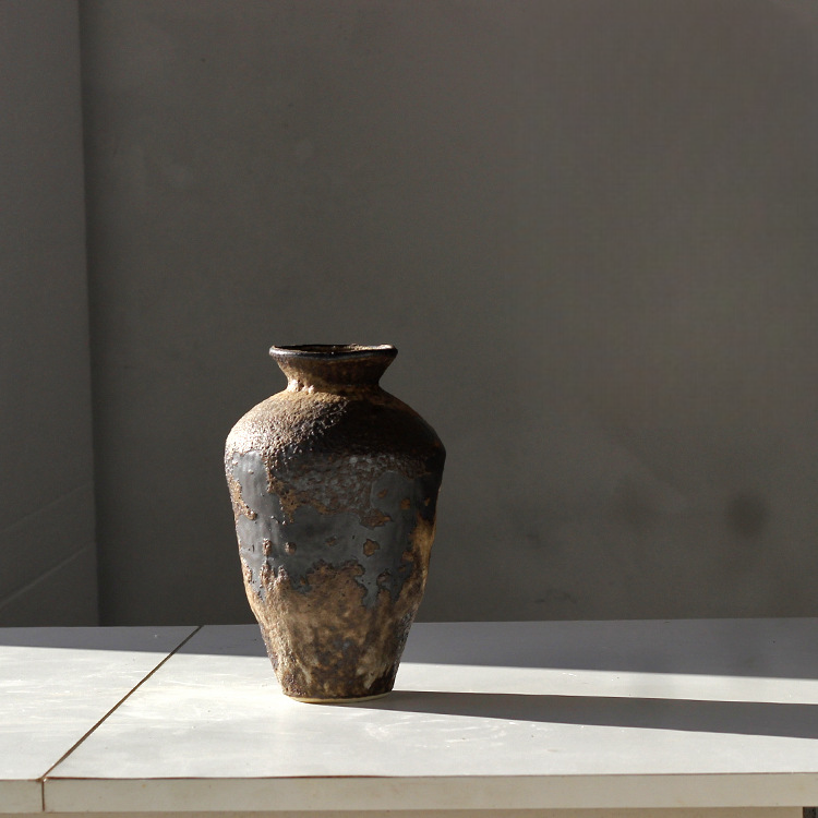 Bình Hoa Gốm Sứ Cổ Phong Cách Wabi Sabi Nâu Cổ