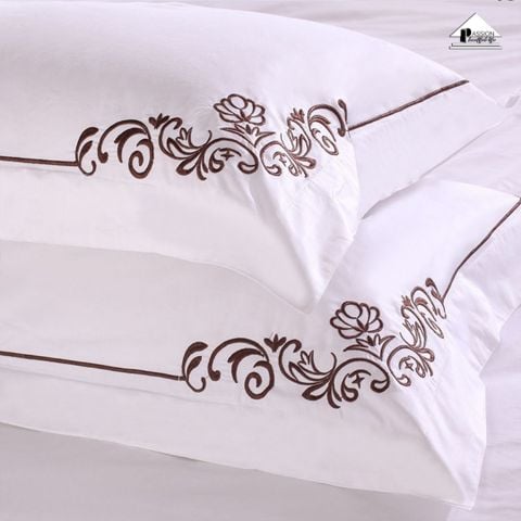 Bộ Drap Khách Sạn Cotton 60S Trơn Thêu Họa Tiết Mẫu 4